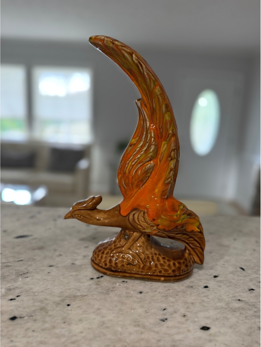 Vintage MCM Orange Drip Glaze California Originals Ceramic Pheasant 8in x 12